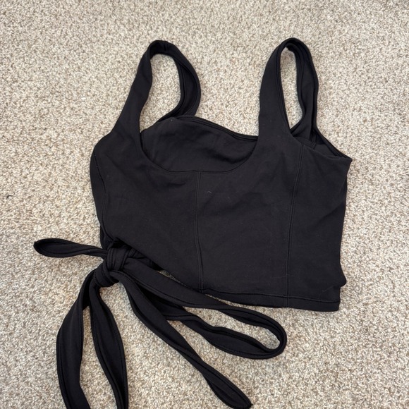 Lululemon Get Centered Crop Tank Black Nulu Wrap Tie Waist Yoga Top Womens 4 - Picture 2 of 3